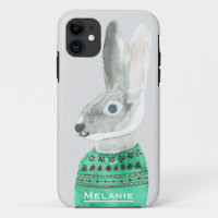 Wasserfarbenkaninchen in Sweater Grau Personalisie