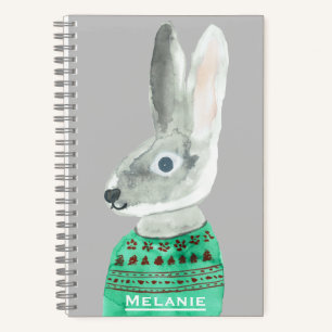 Wasserfarbenkaninchen in Sweater Grau Personalisie Notizblock