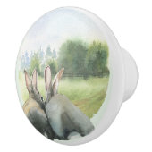 Wasserfarbenkaninchen mit Minze, grüne Keramik Keramikknauf (Rechts)