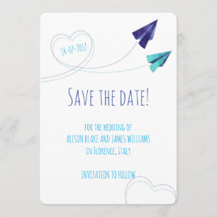 Wasserfarbenkarte für Papier-Flugzeug Save the Dat Date