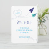 Wasserfarbenkarte für Papier-Flugzeug Save the Dat Save The Date (Stehend Vorderseite)