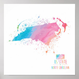 Wasserfarbenkarte   North Carolina Poster
