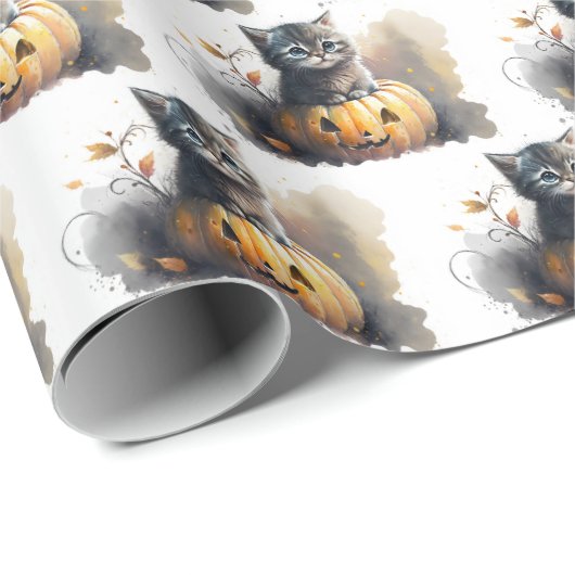 Wasserfarbenkätzchen Kätzchen in einer Jack-o-Late Geschenkpapier (Rolleneckpunkt)
