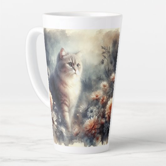 Wasserfarbenkatze & -florale - Liebe einer Mutter Milchtasse (Linke Ecke)