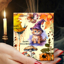 Wasserfarbenkatze Hexe Happy Halloween Geschenkpapier