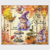 Wasserfarbenkatze Hexe Happy Halloween Geschenkpapier (Flach)