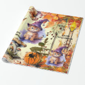 Wasserfarbenkatze Hexe Happy Halloween Geschenkpapier (Ungerollt)