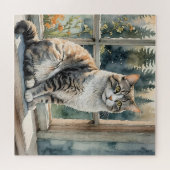 Wasserfarbenkatze im Fensterrahmen Puzzle (Horizontal)
