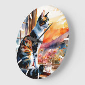 Wasserfarbenkatze und Maus-Grußkarte Große Wanduhr (Winkel)