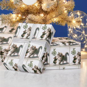 Wasserfarbenkatze und Maus mit Mistleton Geschenkpapier