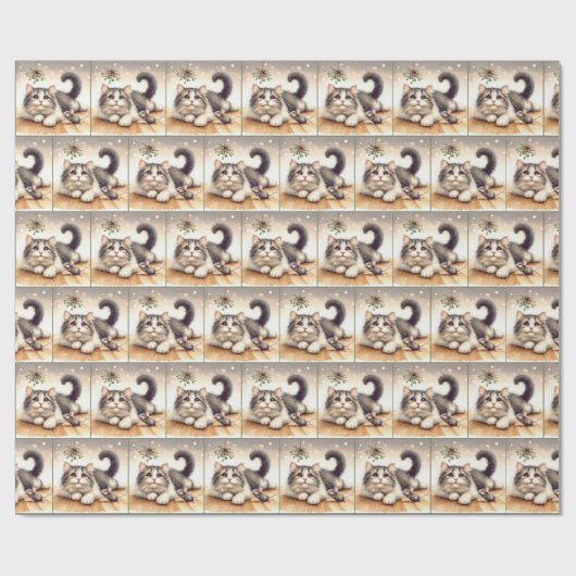 Wasserfarbenkatze und Maus mit Mistleton Geschenkpapier (Flach)