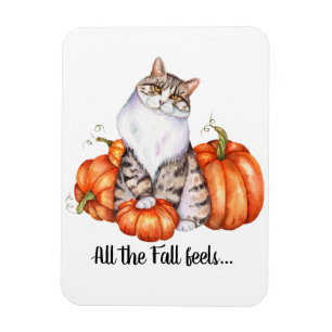 Wasserfarbenkatze und Pumpkins fallen Federn Magnet