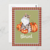 Wasserfarbenkatze und Pumpkins Seliger Erntedank Postkarte (Vorne/Hinten)