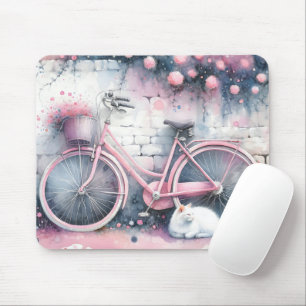 Wasserfarbenkatze und rosa Bike Mousepad