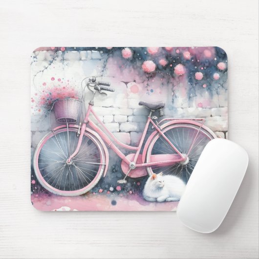 Wasserfarbenkatze und rosa Bike Mousepad (Mit Mouse)