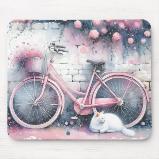 Wasserfarbenkatze und rosa Bike Mousepad (Vorne)