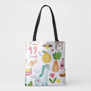 Wasserfarbenkawaii-Doodles abgeschieden auf weißem Tasche