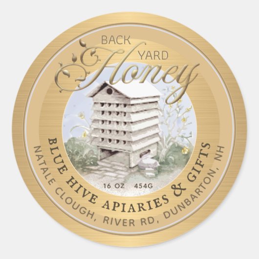 Wasserfarbenkep Metallic Gold Backyard Honey Label Runder Aufkleber (Vorderseite)