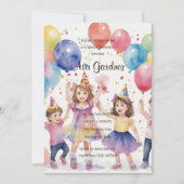 Wasserfarbenkinder feiern Geburtstag Einladung (Vorderseite)