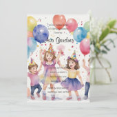 Wasserfarbenkinder feiern Geburtstag Einladung (Stehend Vorderseite)