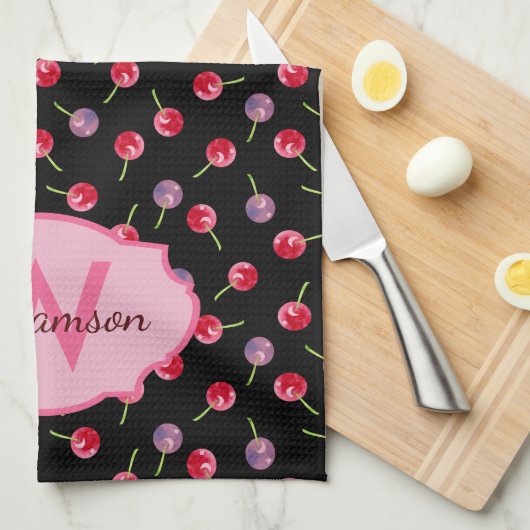 Wasserfarbenkirschen Mit Monogramm Handtuch (Viertel Falte)