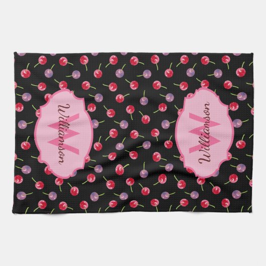 Wasserfarbenkirschen Mit Monogramm Handtuch (Horizontal)