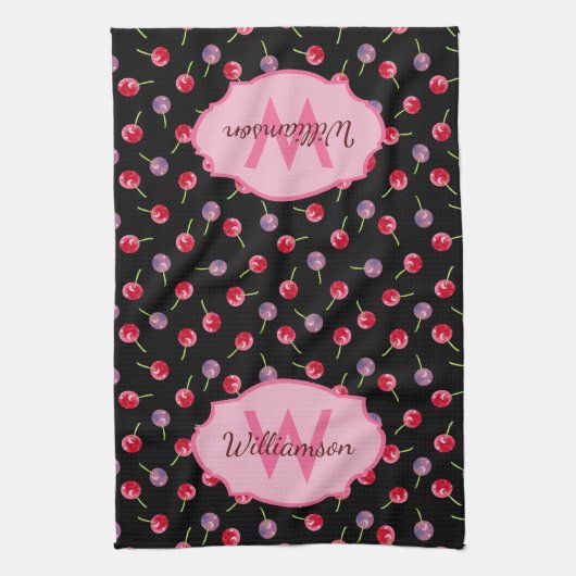 Wasserfarbenkirschen Mit Monogramm Handtuch (Vertikal)