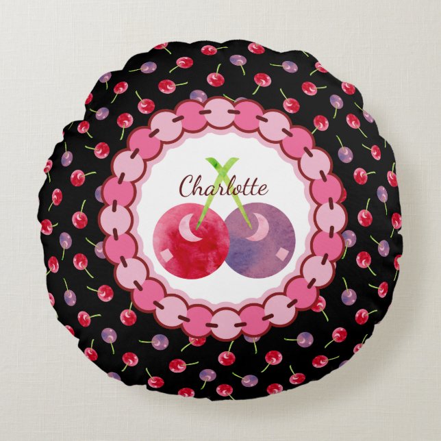 Wasserfarbenkirschen Personalisiert Rundes Kissen (Vorderseite)