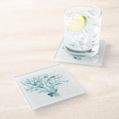 Wasserfarbenkoralle - Blau Glasuntersetzer (Schrägansicht)