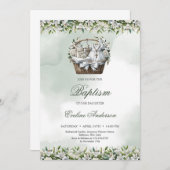 Wasserfarbenkorb mit Taufe liefert weiße Lilie Einladung (Vorne/Hinten)