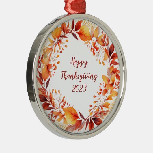 Wasserfarbenkranz aus bunten Herbstblättern Ornament Aus Metall (Rechts)