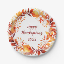 Wasserfarbenkranz aus bunten Herbstblättern Pappteller