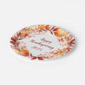 Wasserfarbenkranz aus bunten Herbstblättern Pappteller (Schrägansicht)