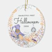 Wasserfarbenkranz | Das erste Halloween des Kindes Keramik Ornament (Links)