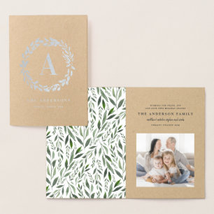 Wasserfarbenkranz eines Fotos Monogramm Folienkarte