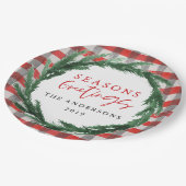 Wasserfarbenkranz + Karo Weihnachtsfeiertag Pappteller (Schrägansicht)