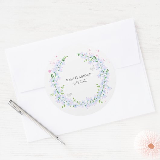 Wasserfarbenkranz mit Schmetterlingen Runder Aufkleber (Umschlag)