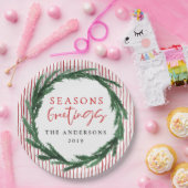 Wasserfarbenkranz + Streifen Weihnachtsfeiertag Pappteller (Party)