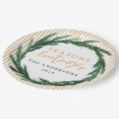 Wasserfarbenkranz + Streifen Weihnachtsfeiertag Pappteller (Schrägansicht)