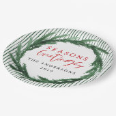 Wasserfarbenkranz + Streifen Weihnachtsfeiertag Pappteller (Schrägansicht)