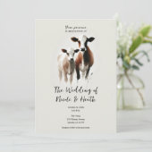 Wasserfarbenkühe Minimale rustikale Hochzeit Einladung (Stehend Vorderseite)