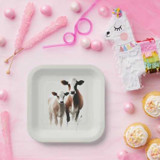 Wasserfarbenkühe Minimale rustikale Hochzeit Pappteller (Party)