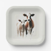 Wasserfarbenkühe Minimale rustikale Hochzeit Pappteller (Vorderseite)