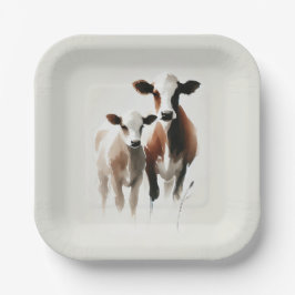 Wasserfarbenkühe Minimale rustikale Hochzeit Pappteller