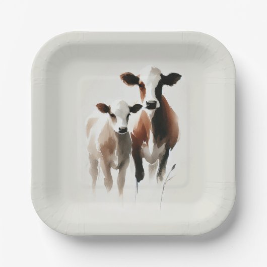 Wasserfarbenkühe Minimale rustikale Hochzeit Pappteller (Vorderseite)