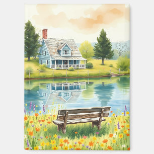 Wasserfarbenkunst Cottage am See Magnet