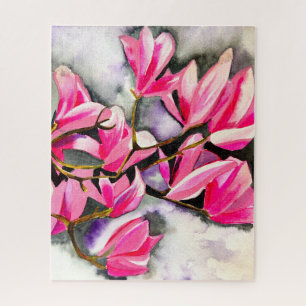 Wasserfarbenkunst der rosa Magnolie Puzzle
