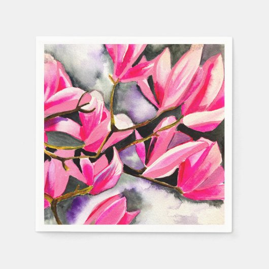 Wasserfarbenkunst der rosa Magnolie Serviette (Vorderseite)