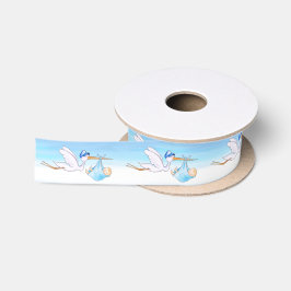 Wasserfarbenkunst der Storch-Junge - Blaue Babydus Satinband