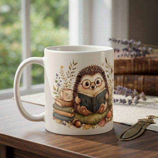 Wasserfarbenkunst Igel beim Lesen Kaffeetasse